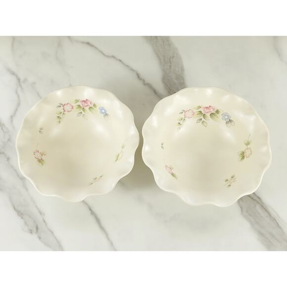 Pfaltzgraff Tea Rose Cereal Fruit Bowl 7" Fluted Pedestal Bowl 80's Stoneware x2 - Picture 2 of 16